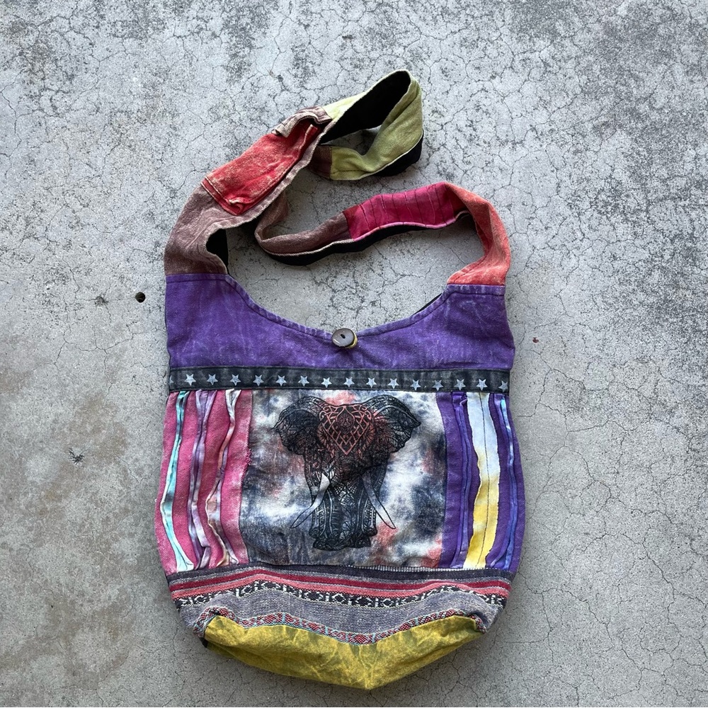 patchwork hippie bag tie dye Boho Hippie sling bag elephant made in Nepal artsy